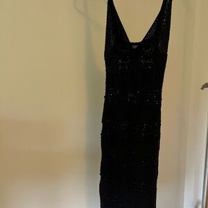 Anthropologie Black Macramé Short Dress